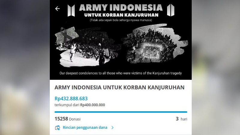 ARMY Indonesia Galang Dana Hingga 432 Juta Rupiah untuk Bantu Korban Tragedi Kanjuruhan