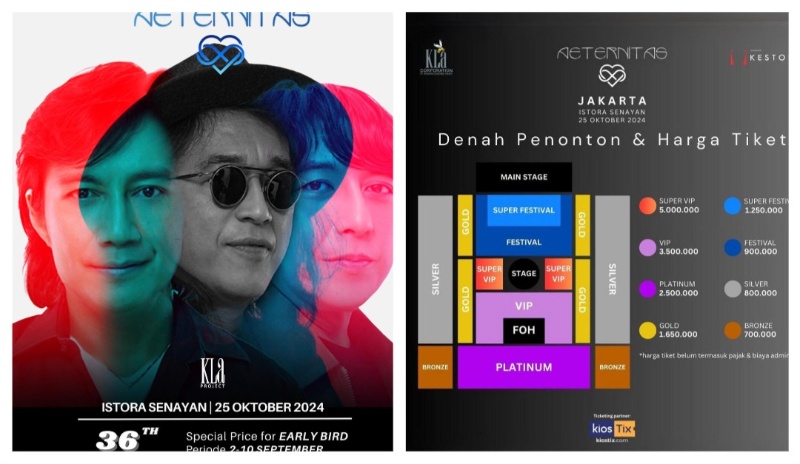 Termurah Rp700 Ribu, Ini Harga Tiket dan Denah Konser 36 Tahun KLa Project