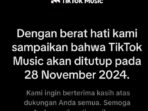 TikTok Music Umumkan Tutup Mulai 28 November 2024