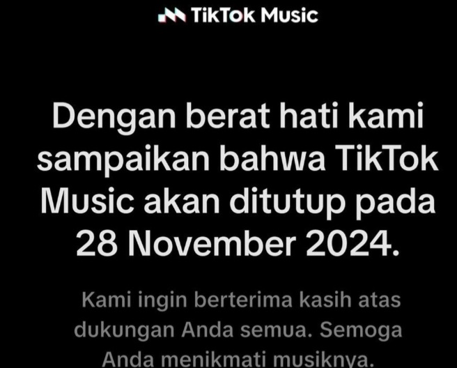 TikTok Music Umumkan Tutup Mulai 28 November 2024